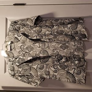 Alfred Dunner size 14 button down short sleeve printed black/white/gray blouse